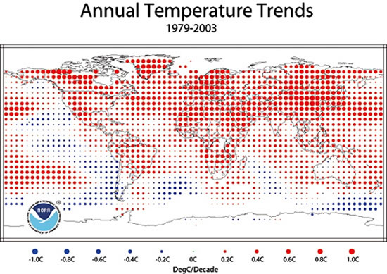 NOAA map of Annual Temperature Trends 1979-2003